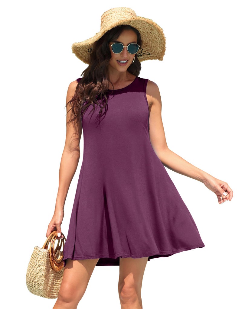 WEACZZY Women's Sleeveless Pockets Casual Swing T-Shirt Dresses,Mauve,S - Image 4